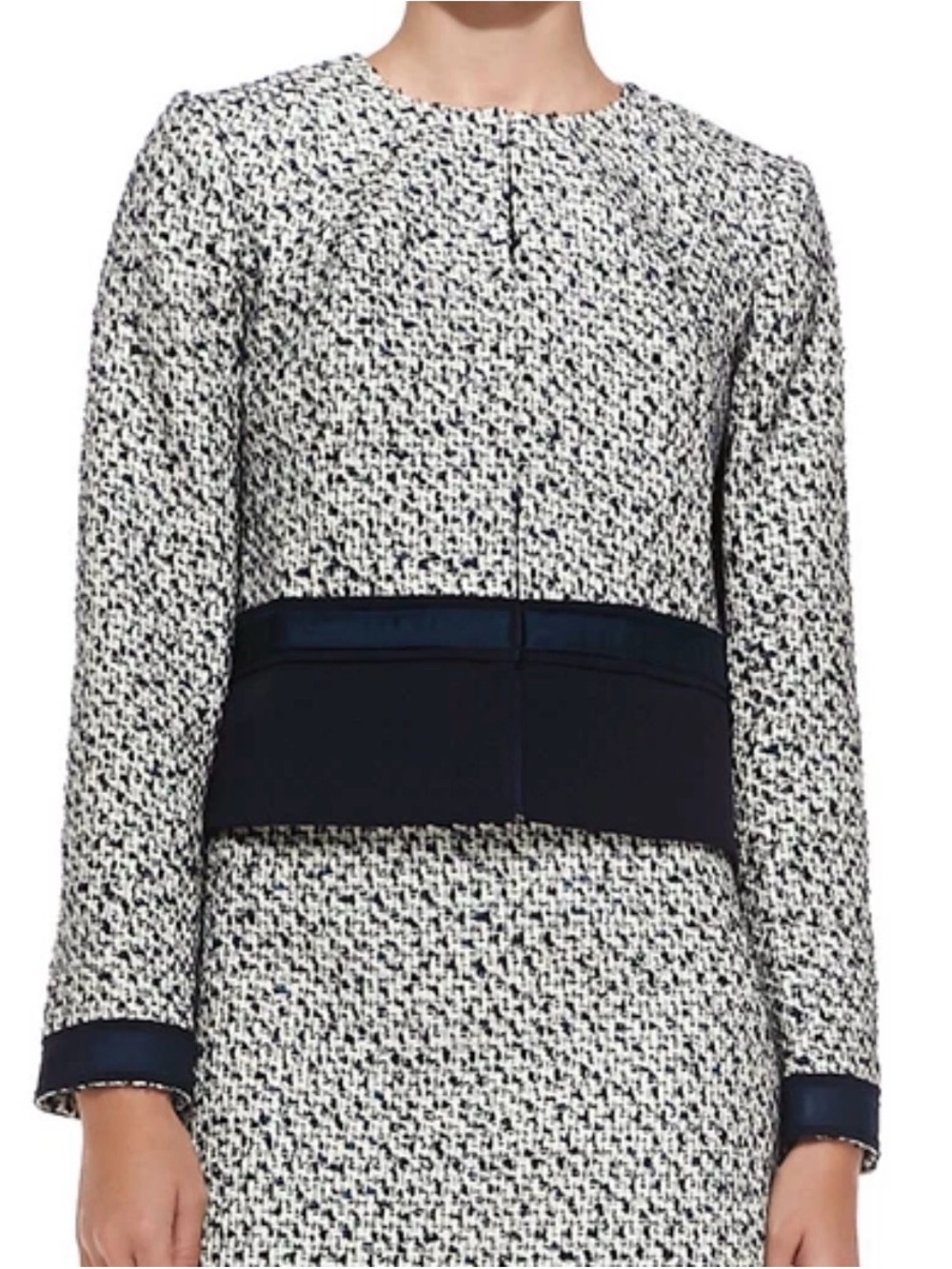Tory Burch Lucille Silk-Blend Tweed Crop Blazer Jacket Navy Textured size 6